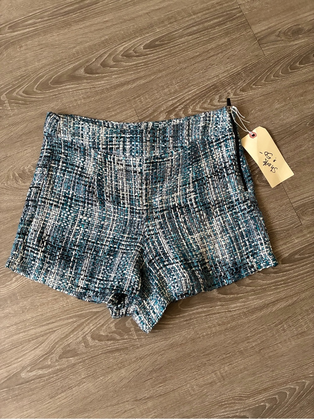 Nicole Frank High-Rise Tweed Women's Shorts in Teal Multi
